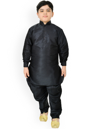 Picture of Superb Silk Black Kids Kurta Pyjama