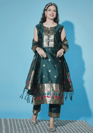 Picture of Cotton & Silk Sea Green Readymade Salwar Kameez