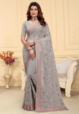 Picture of Alluring Georgette Silver Saree