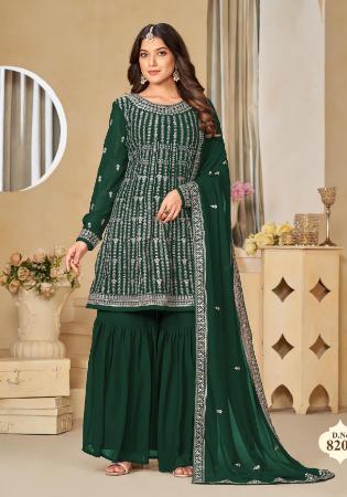 Picture of Georgette Dark Olive Green Straight Cut Salwar Kameez