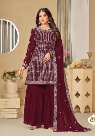 Picture of Georgette Saddle Brown Straight Cut Salwar Kameez