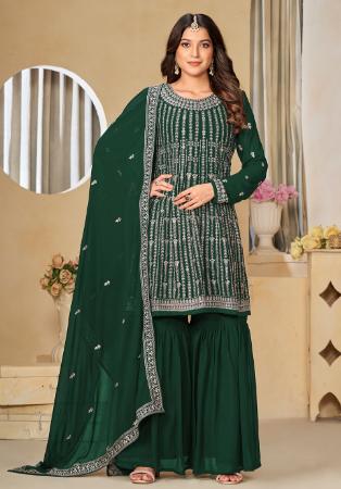 Picture of Georgette Sea Green Straight Cut Salwar Kameez