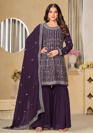 Picture of Georgette Dark Magenta Straight Cut Salwar Kameez