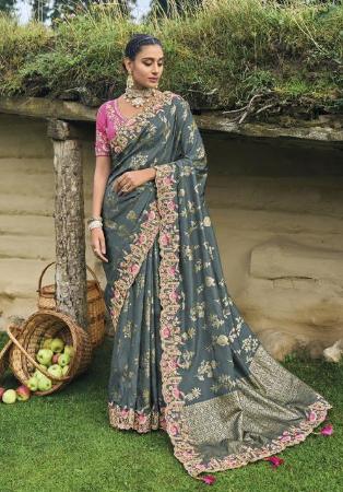 Picture of Gorgeous Silk Dark Slate Grey Saree