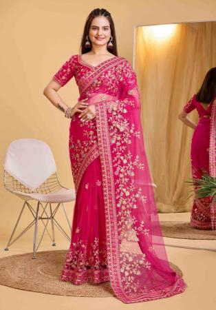 Picture of Grand Net Hot Pink Saree