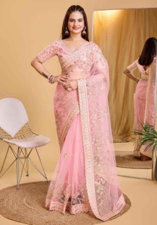 Picture of Fine Net Light Pink Saree