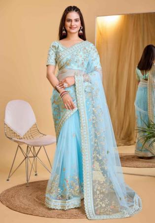 Picture of Classy Net Light Blue Saree