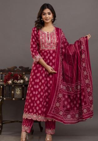 Picture of Rayon & Cotton Dark Red Readymade Salwar Kameez