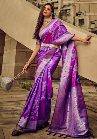 Picture of Grand Satin & Brasso Dark Orchid Saree