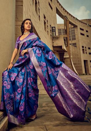 Picture of Enticing Satin & Brasso Navy Blue Saree