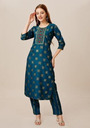 Picture of Graceful Rayon Teal Kurtis & Tunic