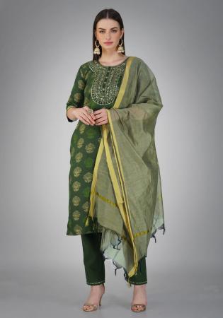 Picture of Cotton Dark Olive Green Readymade Salwar Kameez