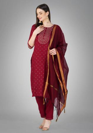 Picture of Beautiful Cotton Maroon Readymade Salwar Kameez