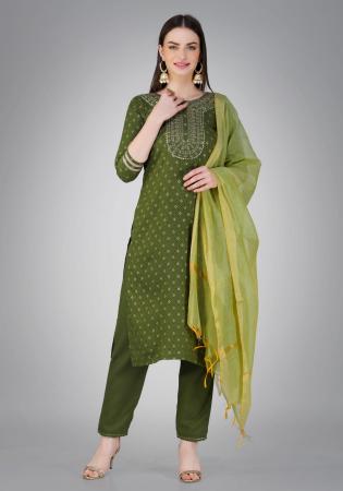 Picture of Cotton Dark Olive Green Readymade Salwar Kameez