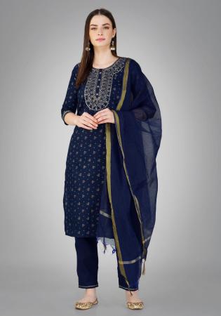 Picture of Alluring Cotton Midnight Blue Readymade Salwar Kameez