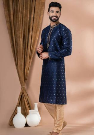 Picture of Radiant Silk Navy Blue Kurtas