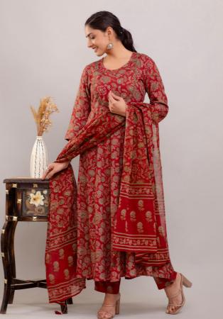 Picture of Rayon & Cotton Saddle Brown Readymade Salwar Kameez