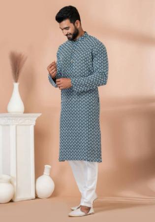 Picture of Comely Cotton & Georgette Sea Green Kurtas