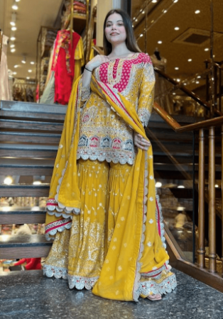 Picture of Fascinating Georgette Golden Rod Readymade Salwar Kameez