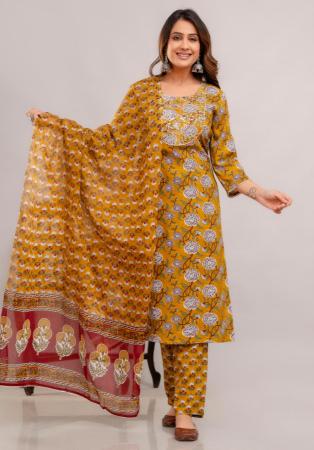 Picture of Rayon & Cotton Golden Rod Readymade Salwar Kameez