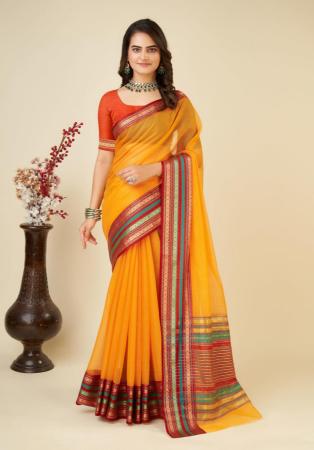 Picture of Resplendent Chiffon Dark Orange Saree