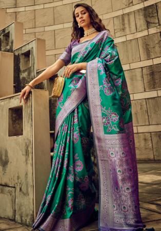 Picture of Ideal Satin & Brasso Light Sea Green Saree