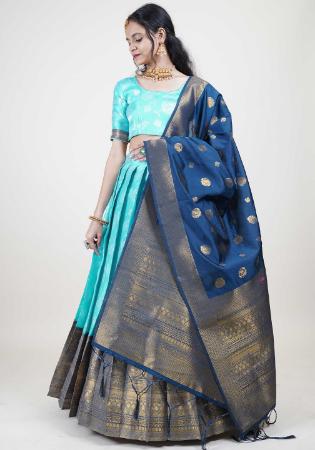 Picture of Excellent Silk Pale Turquoise Lehenga Choli