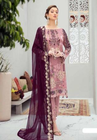 Picture of Georgette & Net Pale Violet Red Straight Cut Salwar Kameez