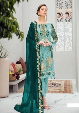 Picture of Georgette & Net Cadet Blue Straight Cut Salwar Kameez