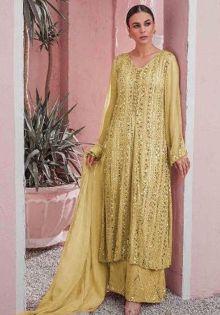 Picture of Georgette & Net Dark Khaki Straight Cut Salwar Kameez