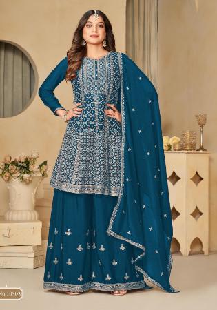 Picture of Chiffon Midnight Blue Straight Cut Salwar Kameez