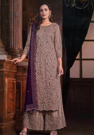 Picture of Alluring Net Rosy Brown Straight Cut Salwar Kameez