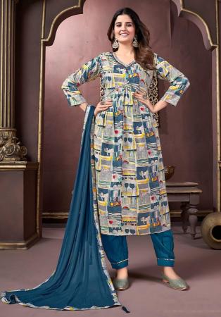 Picture of Rayon Light Slate Grey Readymade Salwar Kameez