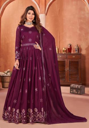 Picture of Beautiful Silk Maroon Anarkali Salwar Kameez