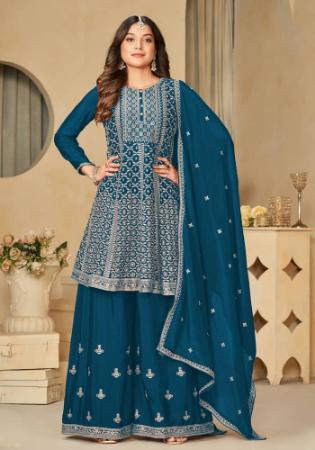 Picture of Chiffon Midnight Blue Straight Cut Salwar Kameez