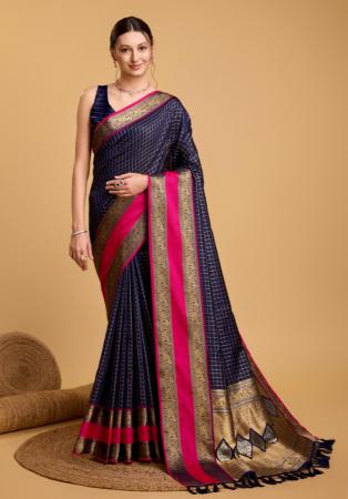 Picture of Magnificent Silk Navy Blue Saree