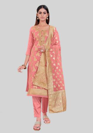 Picture of Silk Pale Violet Red Straight Cut Salwar Kameez