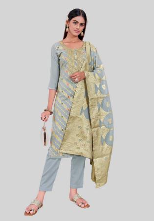 Picture of Statuesque Silk Dark Grey Straight Cut Salwar Kameez