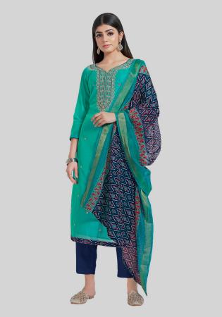 Picture of Beauteous Silk Dark Cyan Straight Cut Salwar Kameez