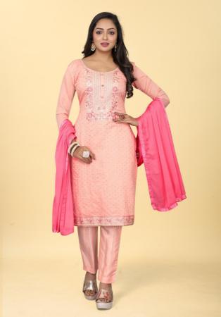 Picture of Sightly Silk Peach Puff Straight Cut Salwar Kameez