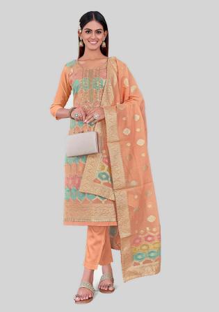 Picture of Marvelous Silk Tan Straight Cut Salwar Kameez