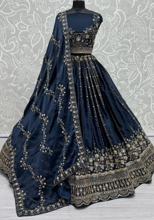 Picture of Chiffon & Satin Midnight Blue Lehenga Choli