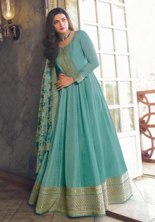 Picture of Ideal Silk Cadet Blue Anarkali Salwar Kameez