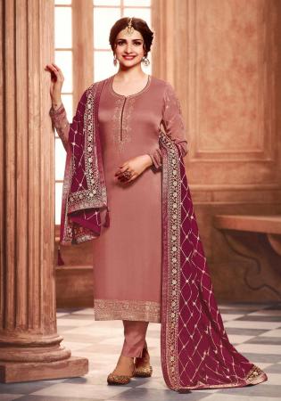 Picture of Georgette & Satin Pink Straight Cut Salwar Kameez