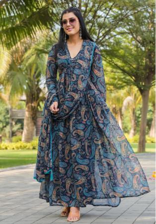 Picture of Radiant Georgette Cadet Blue Readymade Gown