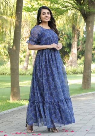 Picture of Splendid Georgette Dark Slate Blue Kurtis & Tunic