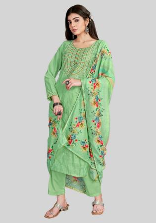 Picture of Silk Dark Sea Green Straight Cut Salwar Kameez