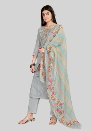 Picture of Sublime Silk Dark Grey Straight Cut Salwar Kameez