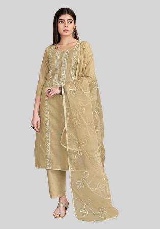 Picture of Magnificent Silk Tan Straight Cut Salwar Kameez