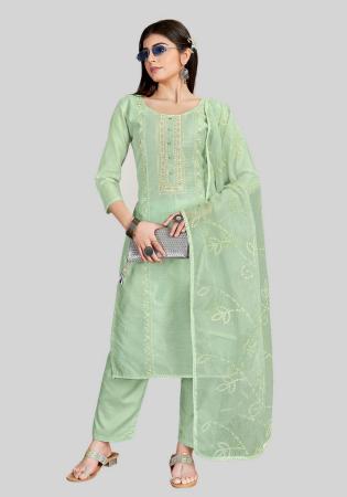 Picture of Silk Dark Sea Green Straight Cut Salwar Kameez